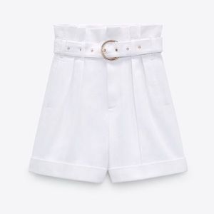 Zara White High Waist Women Shorts